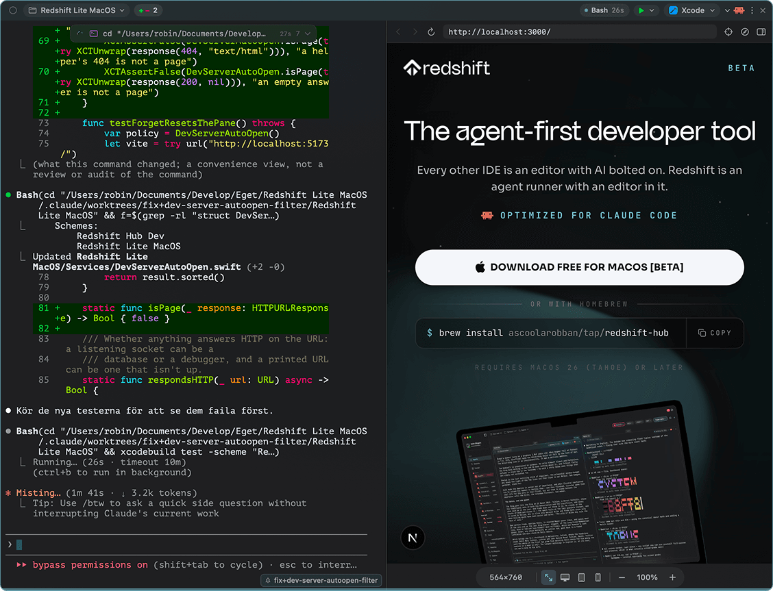 A browser beside the agent